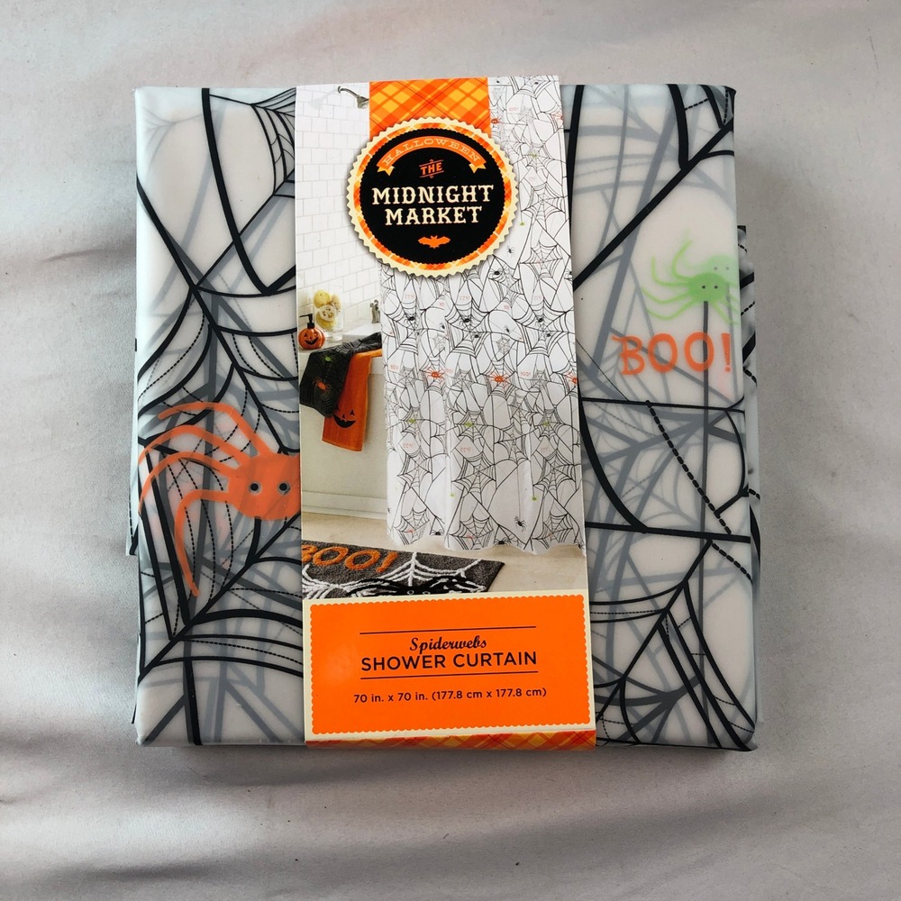 The Midnight Market Halloween Spiderwebs Shower Curtain 70x70 PEVA Vinyl
